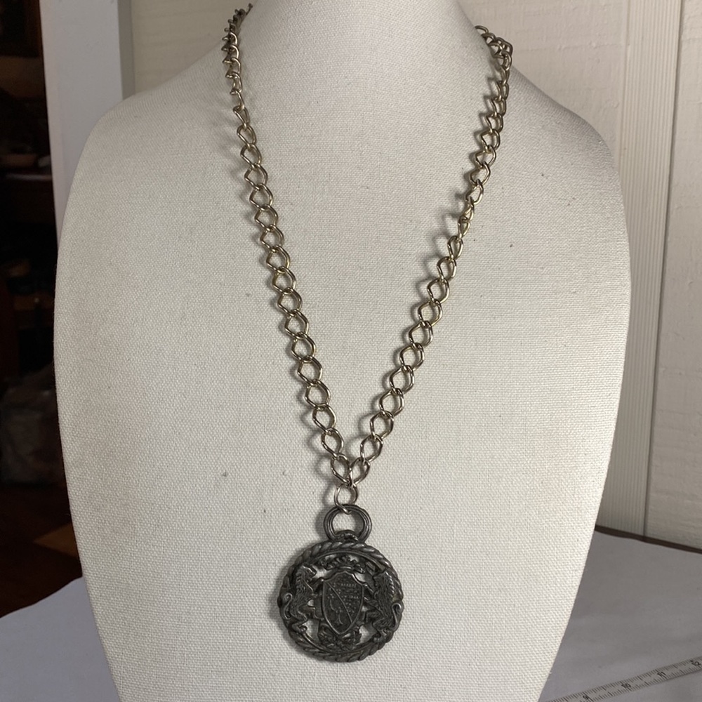 Strange coat of arms medallion necklace